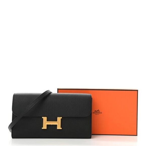 Hermes Constance Bag ToGo Wallet Noir Black Epsom Leather Gold Hardware 2024 NEW - Picture 1 of 16